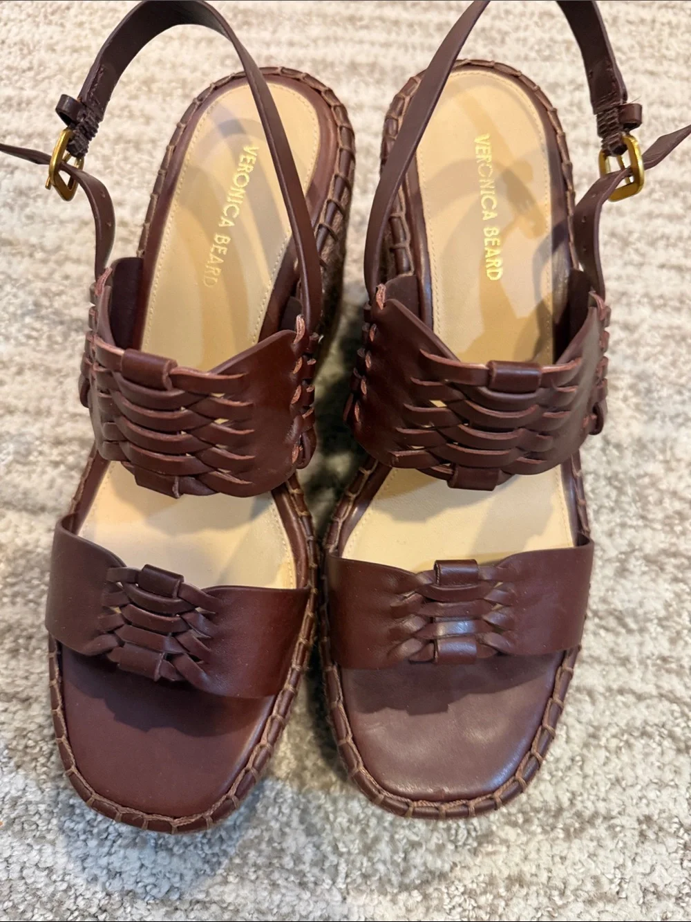 Veronica Beard Dark Brown Woven Leather Wedge Sandals- sz 8